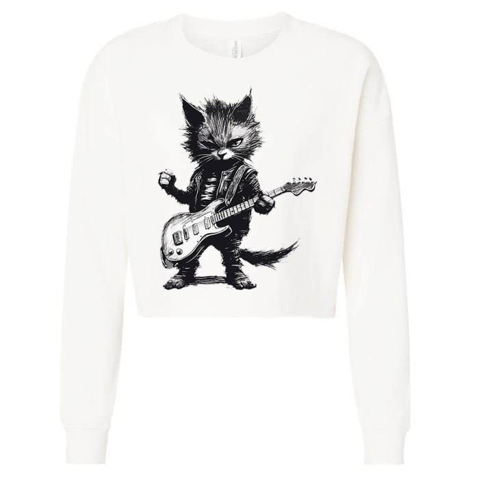 Rock And Roll Cat Guitar Cropped Pullover Crew