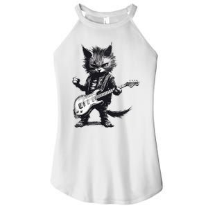 Rock And Roll Cat Guitar Women's Perfect Tri Rocker Tank