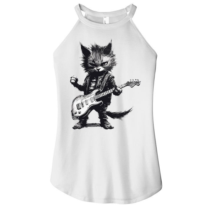 Rock And Roll Cat Guitar Women's Perfect Tri Rocker Tank