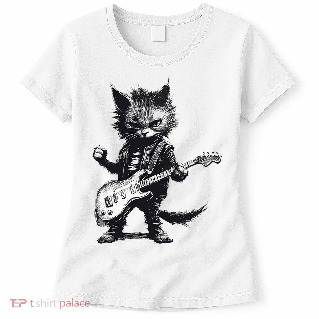 Rock And Roll Cat Guitar Womens T-Shirt