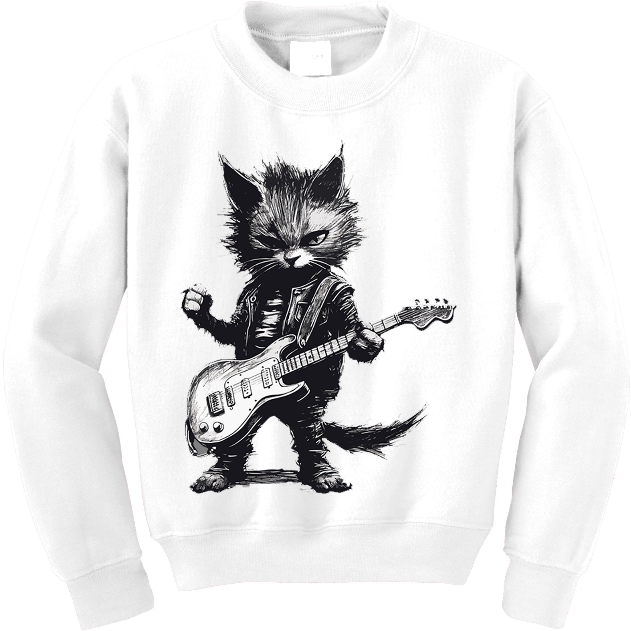 Rock And Roll Cat Guitar Kids Sweatshirt