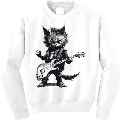 Rock And Roll Cat Guitar Kids Sweatshirt