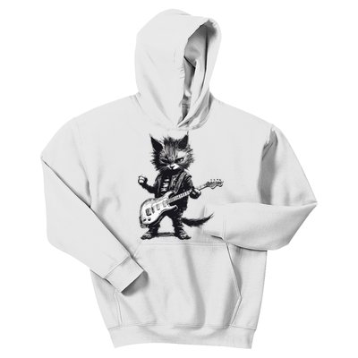 Rock And Roll Cat Guitar Kids Hoodie