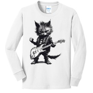 Rock And Roll Cat Guitar Kids Long Sleeve Shirt