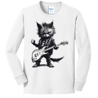 Rock And Roll Cat Guitar Kids Long Sleeve Shirt