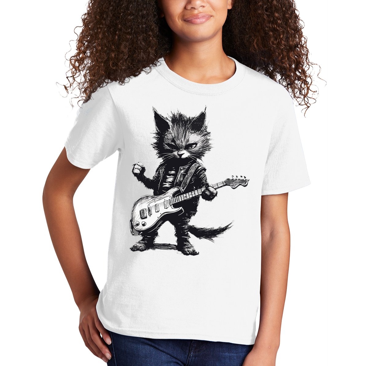 Rock And Roll Cat Guitar Kids T-Shirt