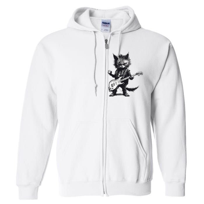 Rock And Roll Cat Guitar Full Zip Hoodie