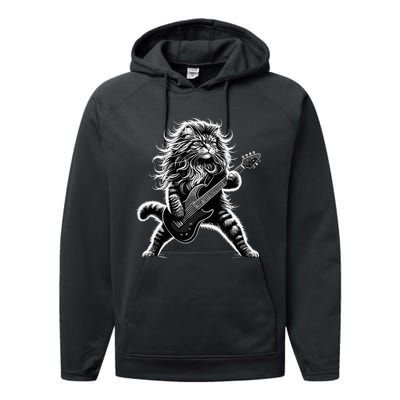 Rock And Roll Cat Playing Guitar Performance Fleece Hoodie