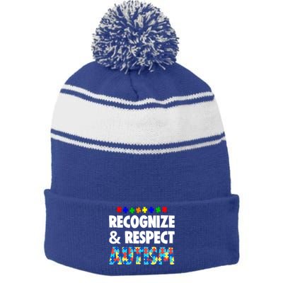 Recognize And Respect Funny Gift Crazy Autism Awareness Cool Gift Stripe Pom Pom Beanie