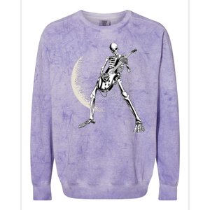 Rock And Roll Skeleton Moon Guitar Colorblast Crewneck Sweatshirt