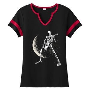 Rock And Roll Skeleton Moon Guitar Ladies Halftime Notch Neck Tee