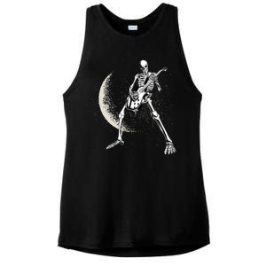 Rock And Roll Skeleton Moon Guitar Ladies PosiCharge Tri-Blend Wicking Tank