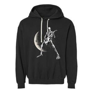 Rock And Roll Skeleton Moon Guitar Garment-Dyed Fleece Hoodie