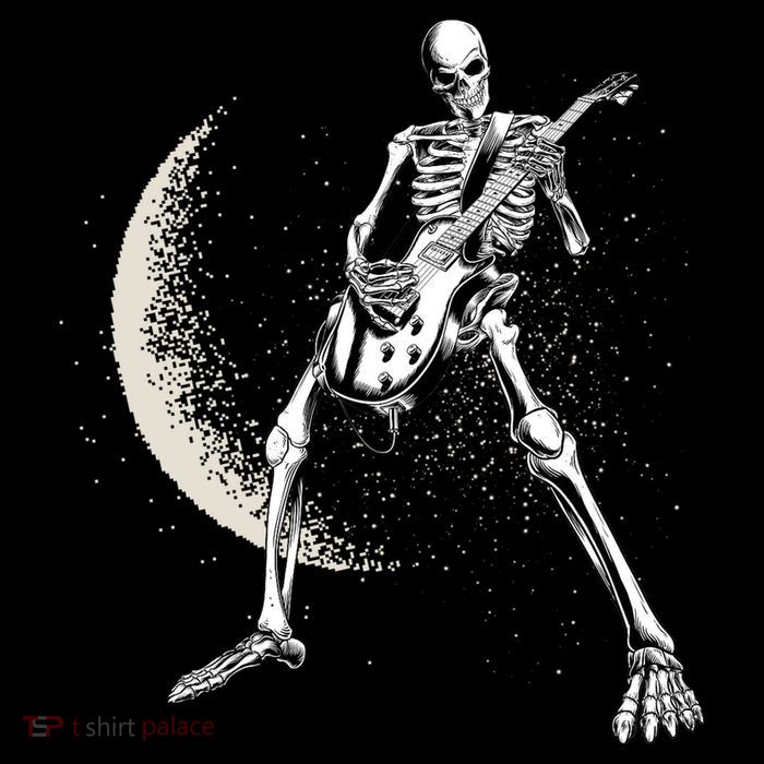 Rock And Roll Skeleton Moon Guitar High Crown Mesh Back Trucker Hat