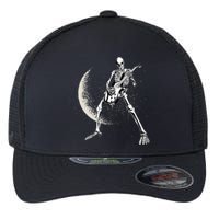 Rock And Roll Skeleton Moon Guitar Flexfit Unipanel Trucker Cap