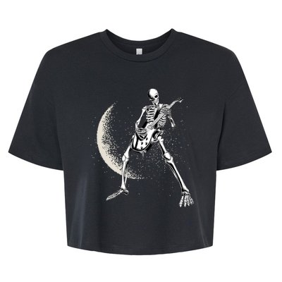 Rock And Roll Skeleton Moon Guitar Bella+Canvas Jersey Crop Tee