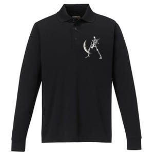 Rock And Roll Skeleton Moon Guitar Performance Long Sleeve Polo