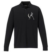 Rock And Roll Skeleton Moon Guitar Performance Long Sleeve Polo