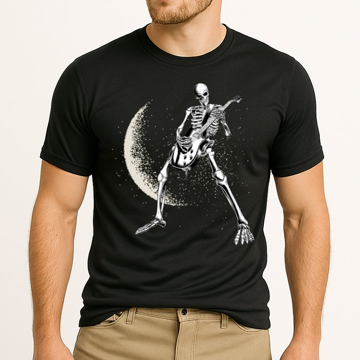 Rock And Roll Skeleton Moon Guitar Performance Shirt