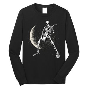 Rock And Roll Skeleton Moon Guitar Long Sleeve Shirt