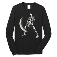 Rock And Roll Skeleton Moon Guitar Long Sleeve Shirt