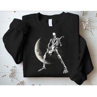 Rock And Roll Skeleton Moon Guitar Sweatshirt
