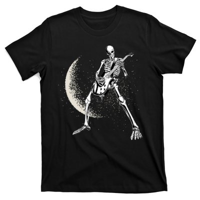 Rock And Roll Skeleton Moon Guitar T-Shirt