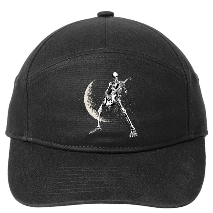 Rock And Roll Skeleton Moon Guitar 7-Panel Snapback Hat