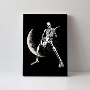 Rock And Roll Skeleton Moon Guitar Canvas