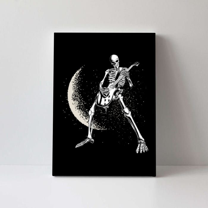 Rock And Roll Skeleton Moon Guitar Canvas