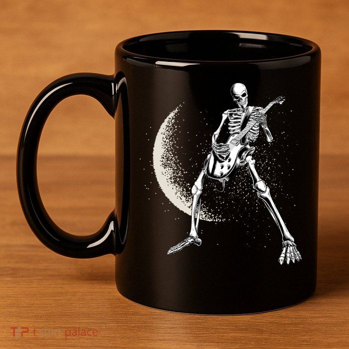Rock And Roll Skeleton Moon Guitar 11oz C Handle Ceramic Mug