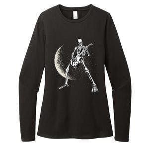 Rock And Roll Skeleton Moon Guitar Womens CVC Long Sleeve Shirt