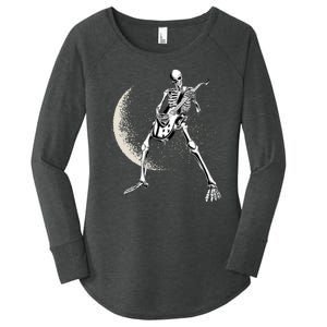 Rock And Roll Skeleton Moon Guitar Women's Perfect Tri Tunic Long Sleeve Shirt