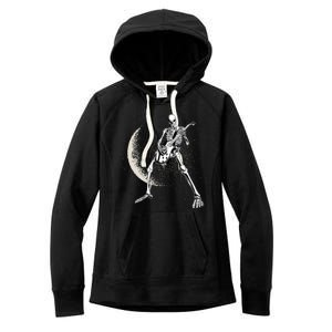 Rock And Roll Skeleton Moon Guitar Women's Fleece Hoodie