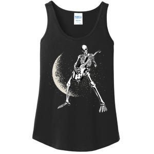 Rock And Roll Skeleton Moon Guitar Ladies Essential Tank