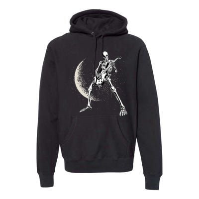 Rock And Roll Skeleton Moon Guitar Premium Hoodie