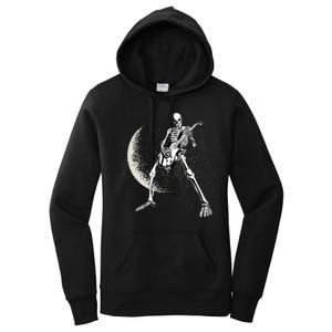 Rock And Roll Skeleton Moon Guitar Women's Pullover Hoodie