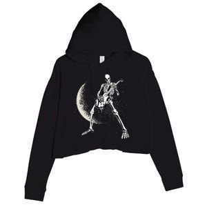 Rock And Roll Skeleton Moon Guitar Crop Fleece Hoodie