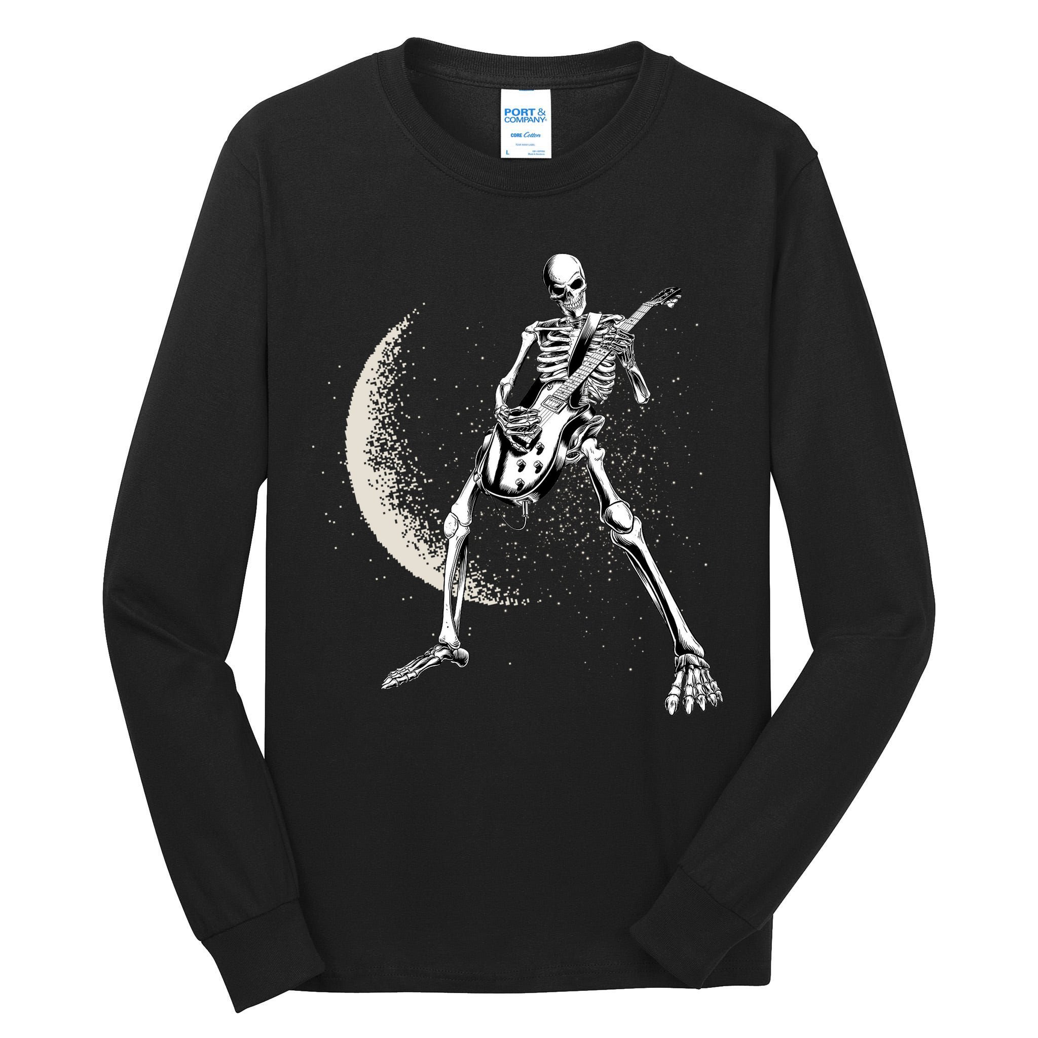 Rock And Roll Skeleton Moon Guitar Tall Long Sleeve T-Shirt