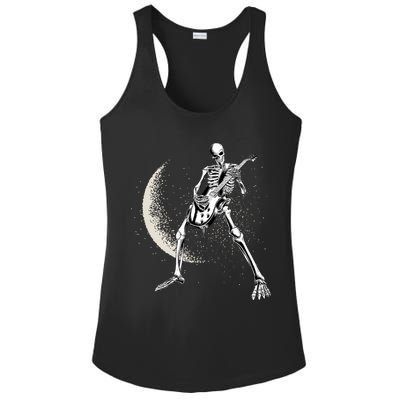 Rock And Roll Skeleton Moon Guitar Ladies PosiCharge Competitor Racerback Tank