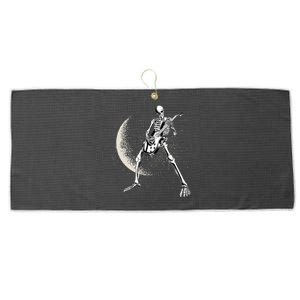 Rock And Roll Skeleton Moon Guitar Large Microfiber Waffle Golf Towel