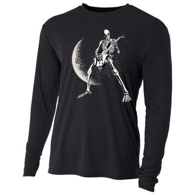 Rock And Roll Skeleton Moon Guitar Cooling Performance Long Sleeve Crew