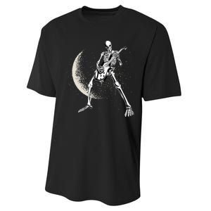 Rock And Roll Skeleton Moon Guitar Performance Sprint T-Shirt