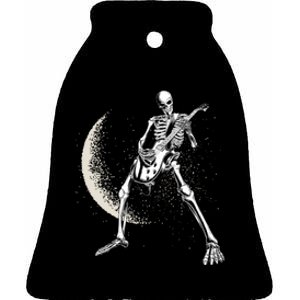 Rock And Roll Skeleton Moon Guitar Ceramic Bell Ornament