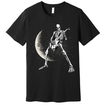 Rock And Roll Skeleton Moon Guitar Premium T-Shirt