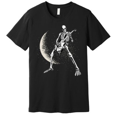 Rock And Roll Skeleton Moon Guitar Premium T-Shirt