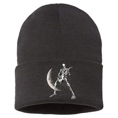 Rock And Roll Skeleton Moon Guitar Sustainable Knit Beanie