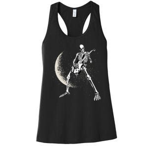 Rock And Roll Skeleton Moon Guitar Women's Racerback Tank