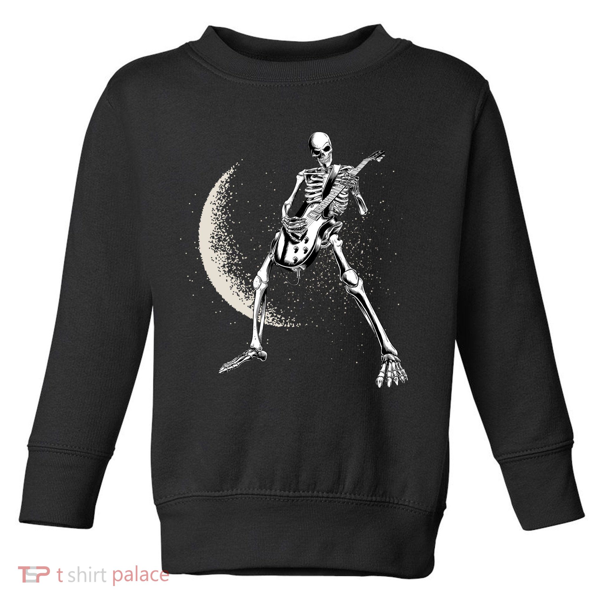 Rock And Roll Skeleton Moon Guitar Toddler Sweatshirt