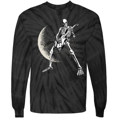 Rock And Roll Skeleton Moon Guitar Tie-Dye Long Sleeve Shirt
